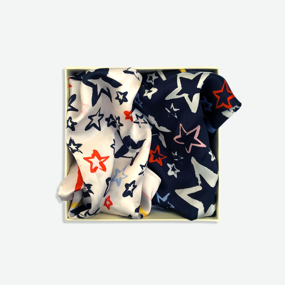 Painted Star Satin Silk Bandana in Black