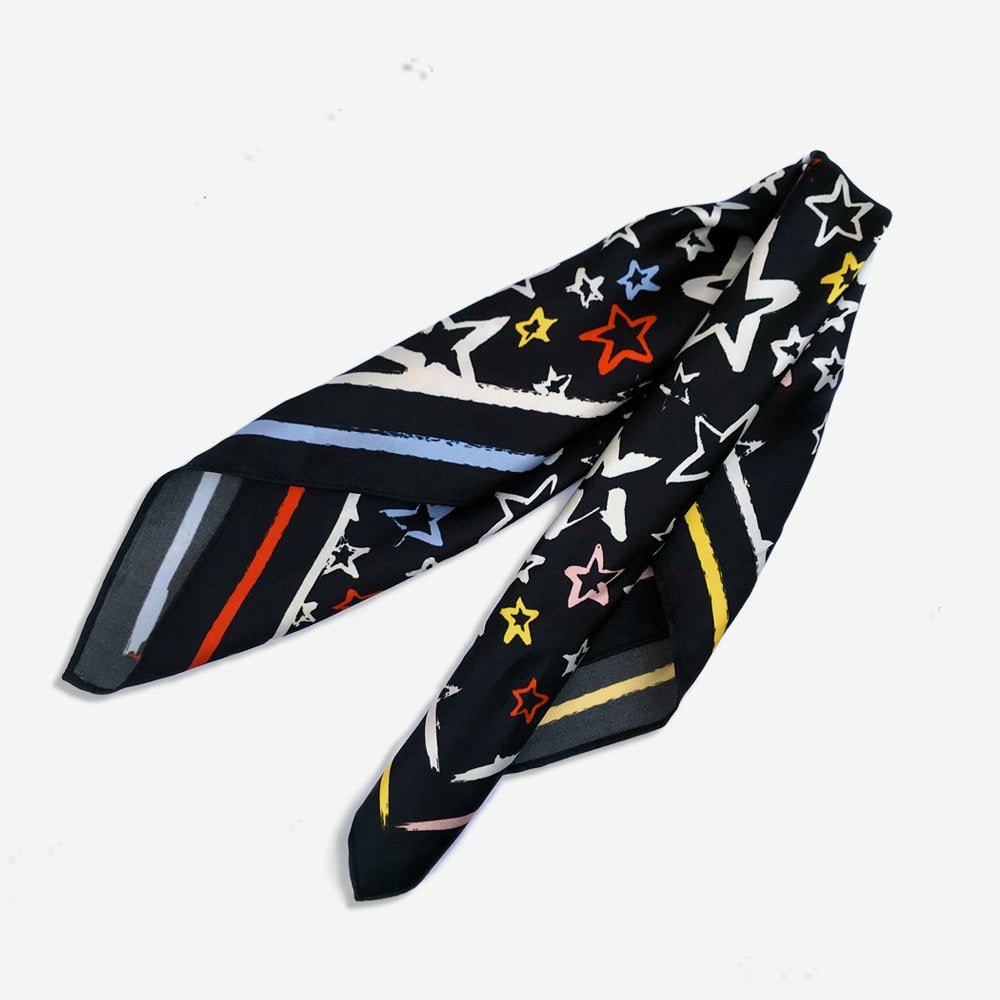 Painted Star Satin Silk Bandana in Black