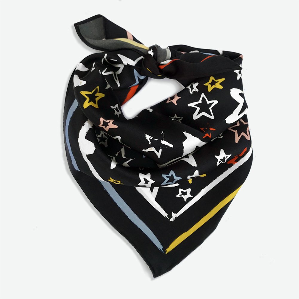 Painted Star Satin Silk Bandana in Black