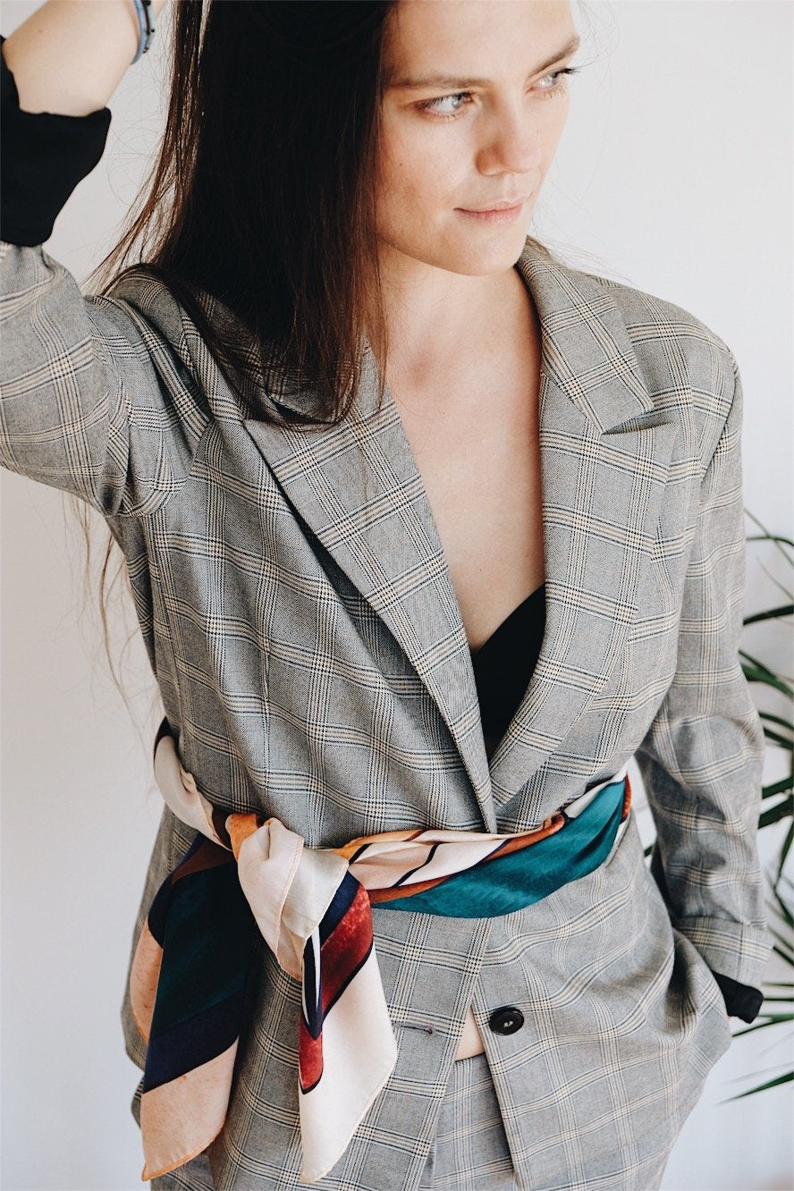 Sonia. Satin Silk Geo Square Scarf
