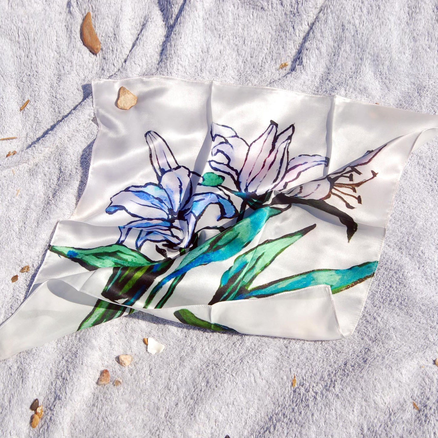 Painted Lilies. Satin Silk Bandana Made to Order