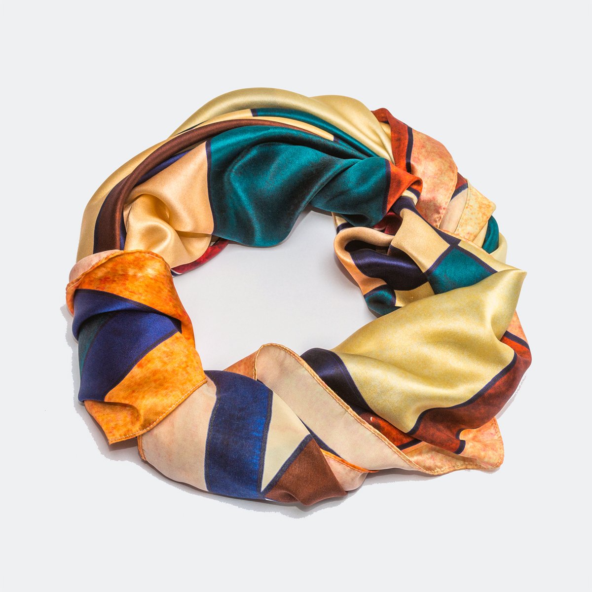 Sonia. Satin Silk Geo Square Scarf