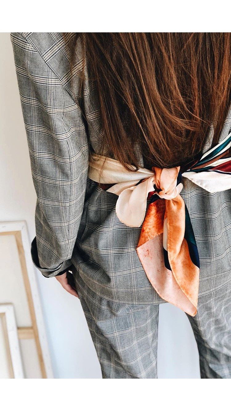 Sonia. Satin Silk Geo Square Scarf