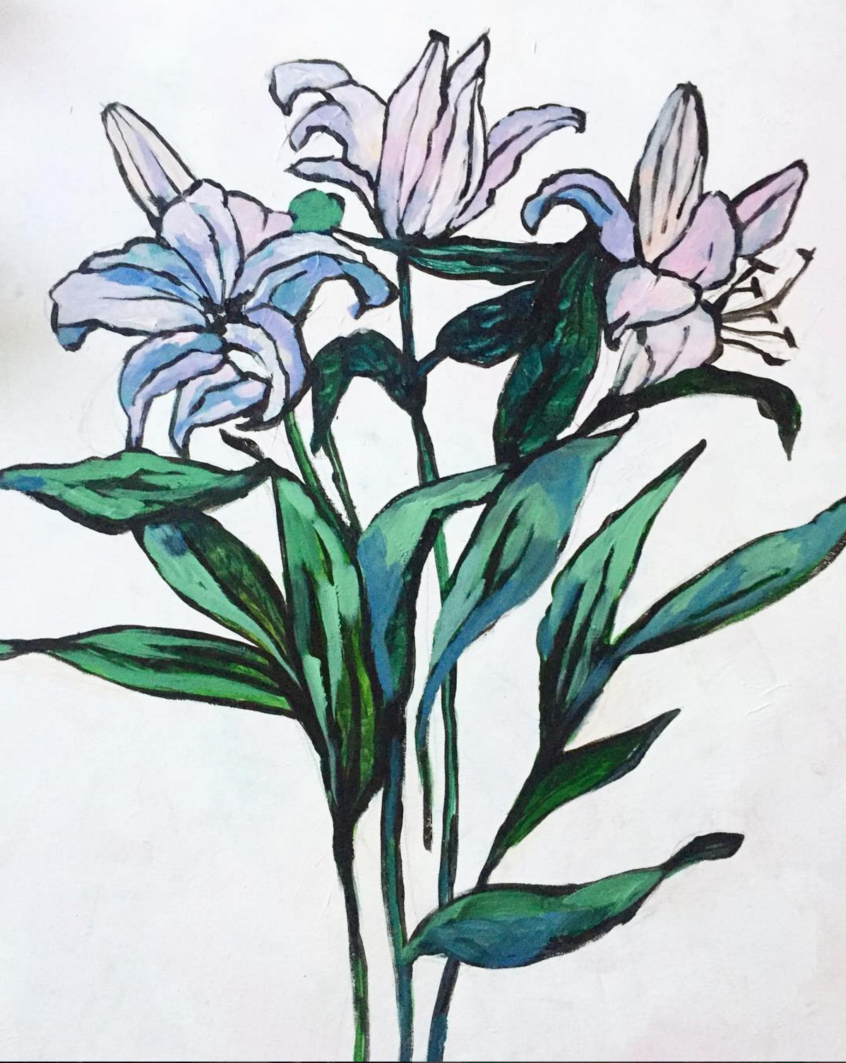 Painted Lilies. Satin Silk Bandana Made to Order