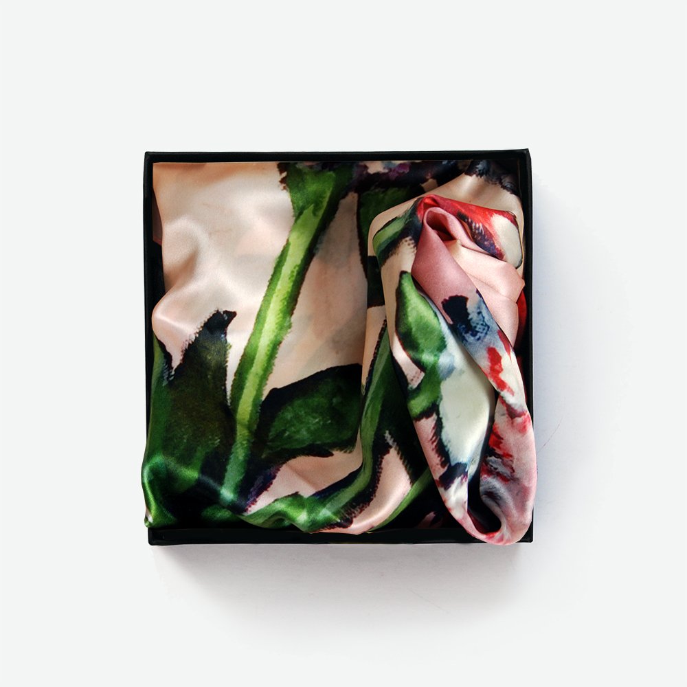 Peonies Satin Silk Scarf