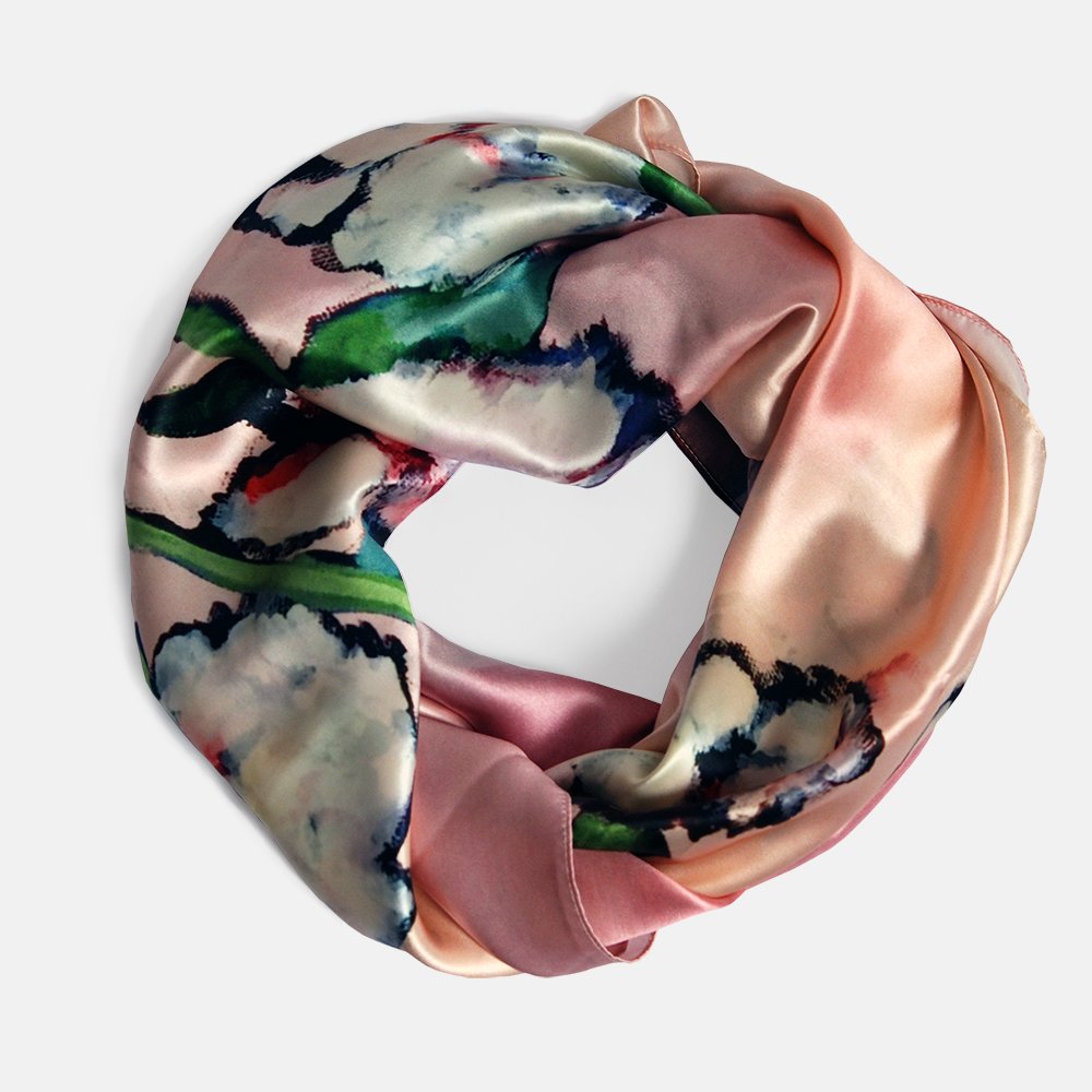 Peonies Satin Silk Scarf