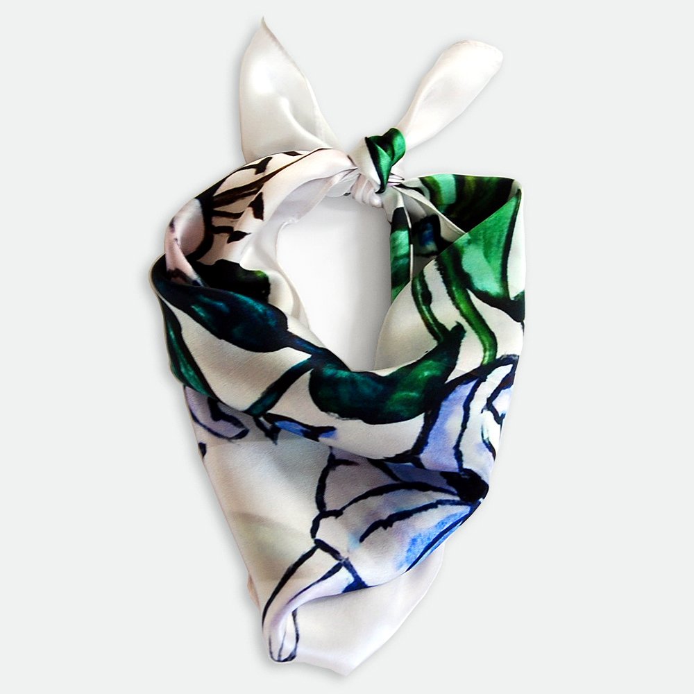 Painted Lilies. Satin Silk Bandana Made to Order