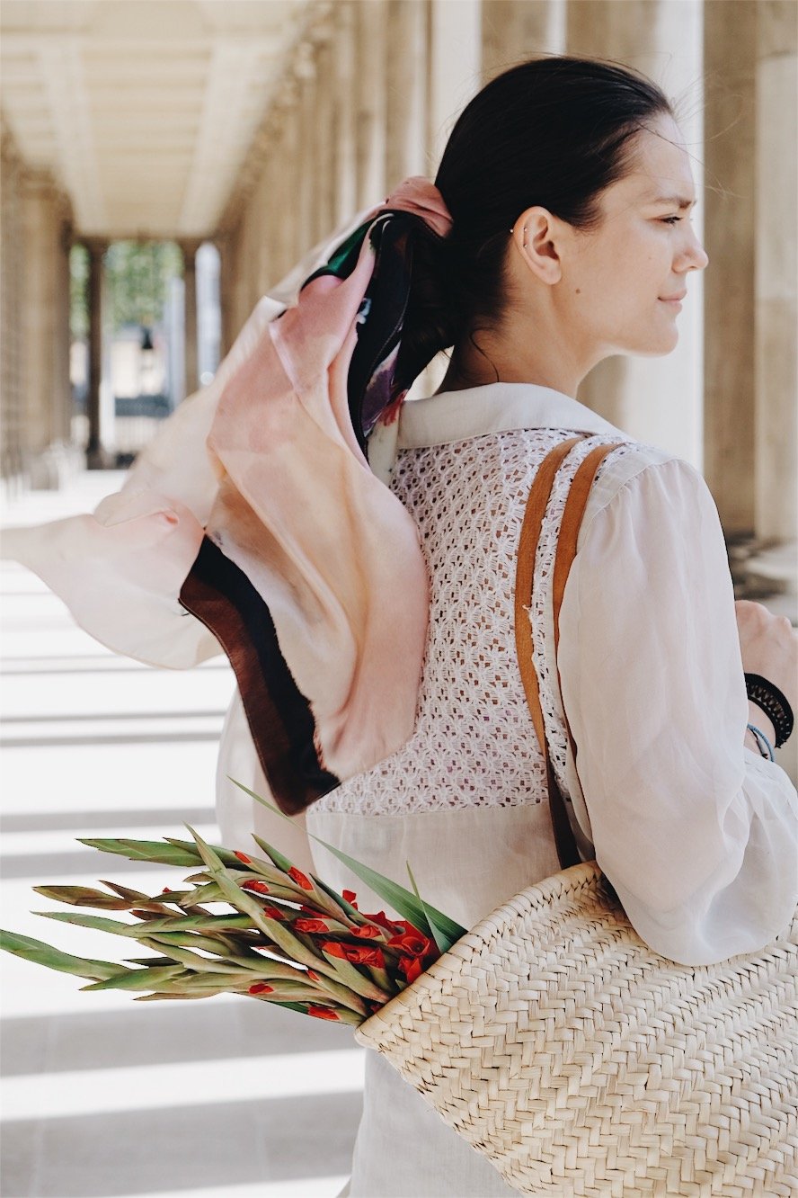 Peonies Satin Silk Scarf