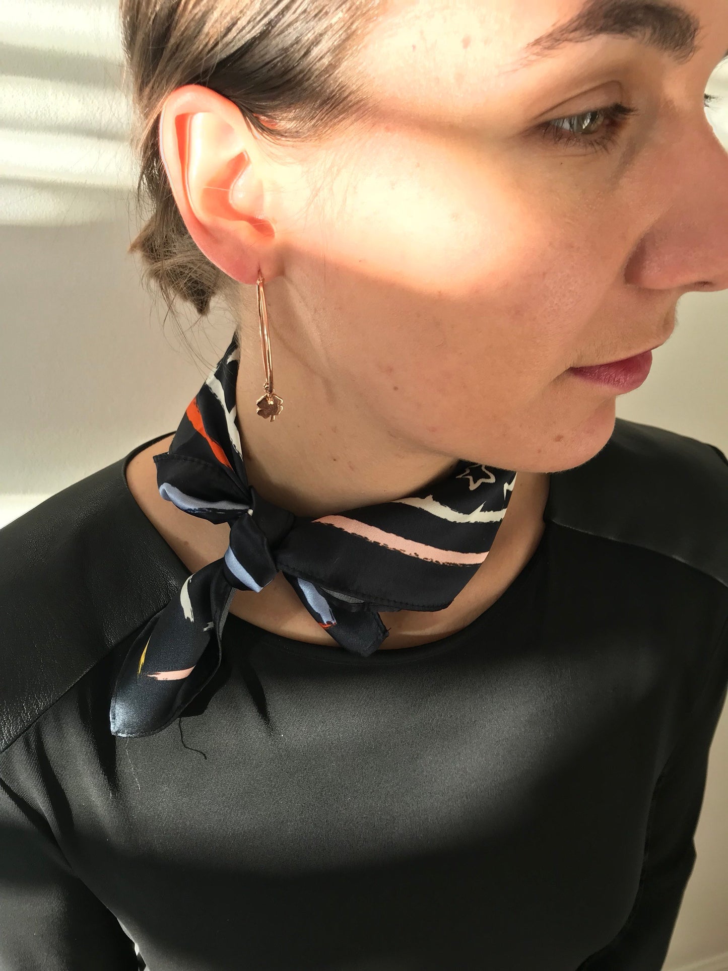 Painted Star Satin Silk Bandana in Black