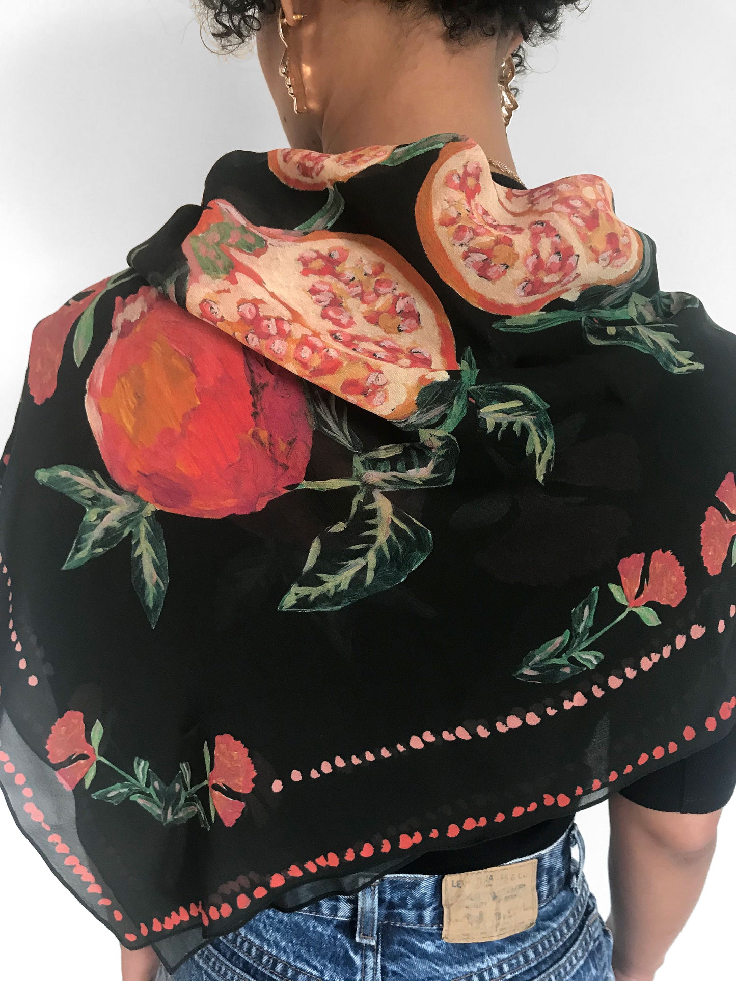 Parajanov. Pomegranate Print Silk Georgette Scarf
