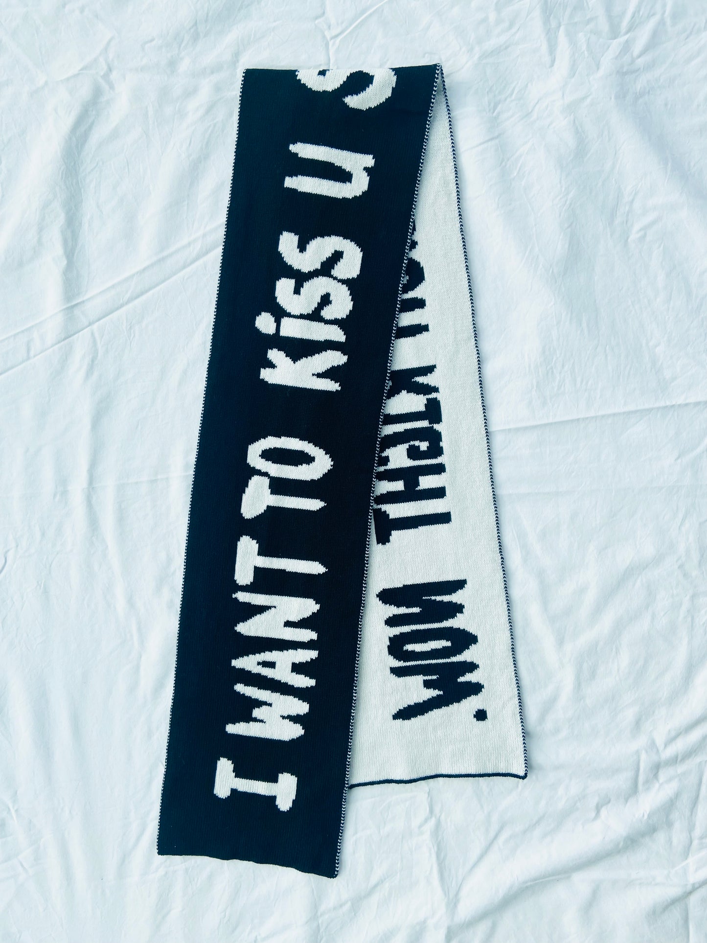 Kiss Slogan Wool and Cashmere Scarf