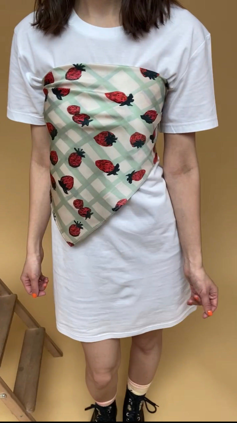 Strawberry Print Satin Silk Mini Scarf