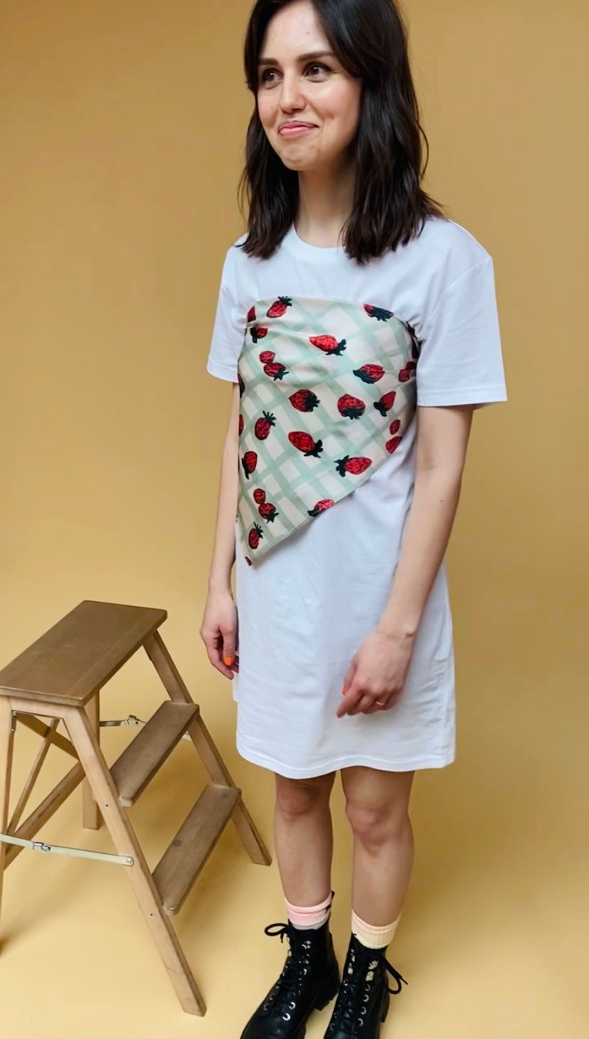 Strawberry Print Satin Silk Mini Scarf
