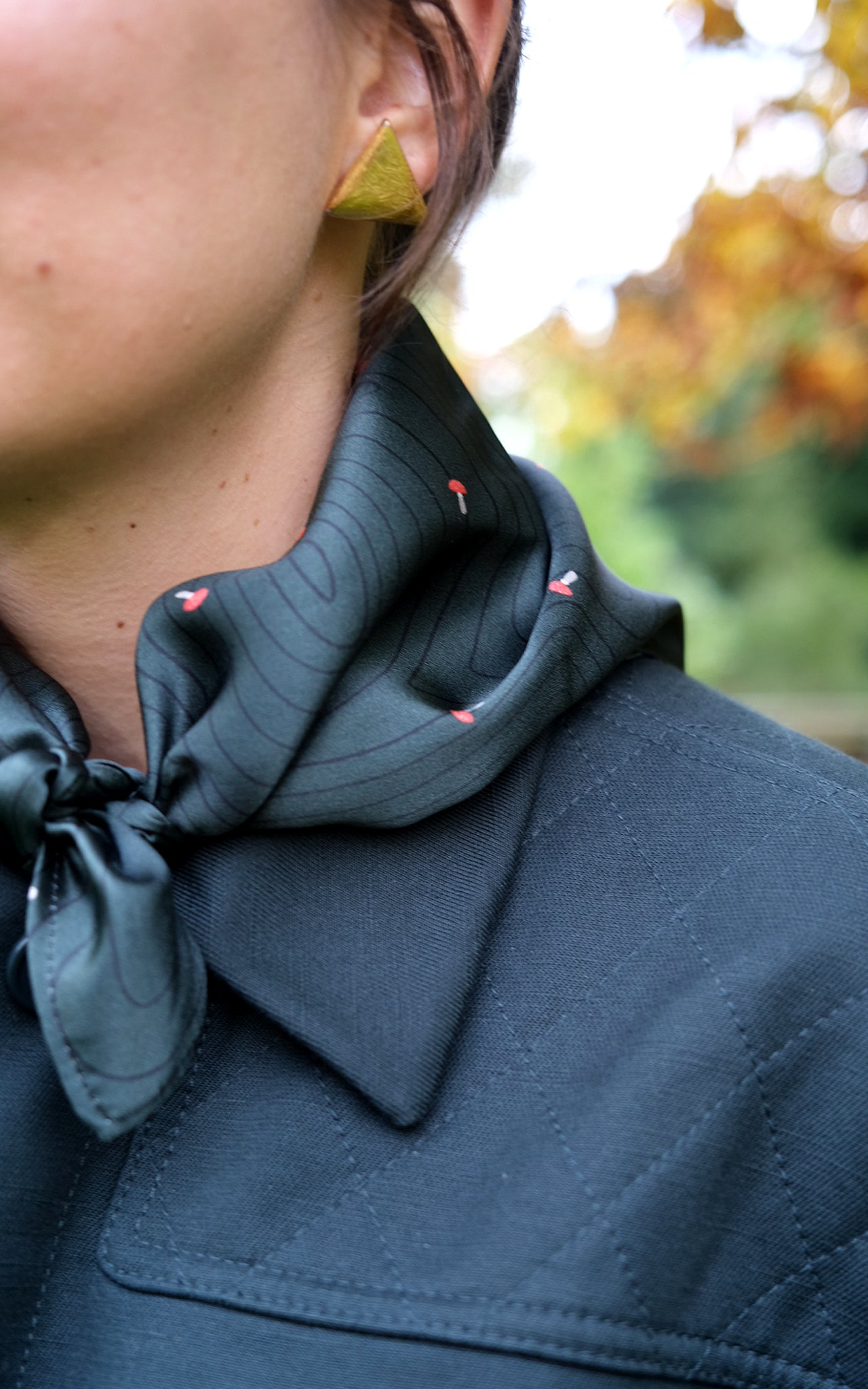 Mushroom Print Real Satin Silk Bandana