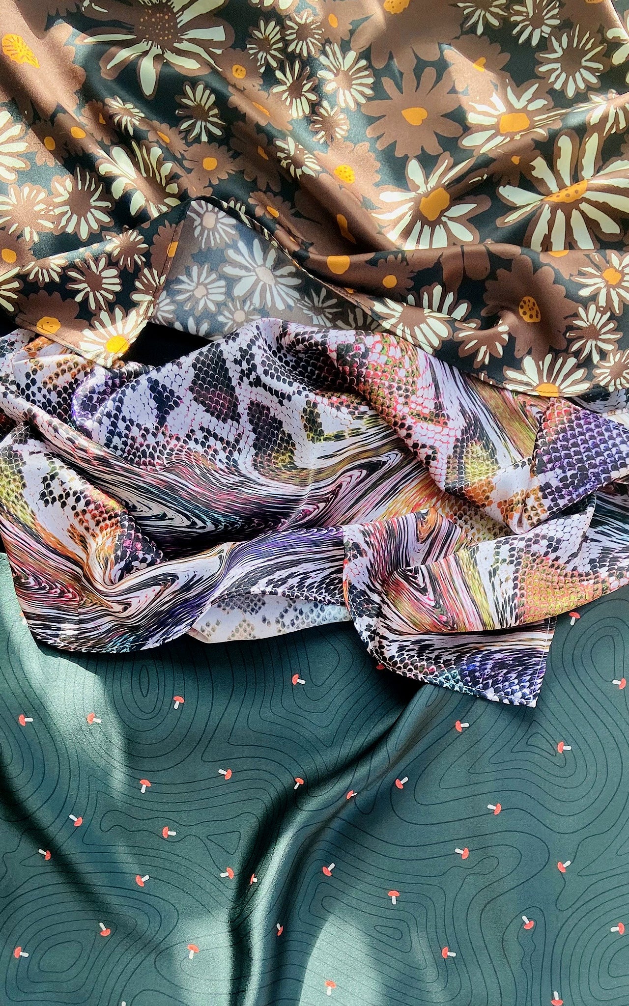 Trippy Snake Print Real Satin Silk Bandana