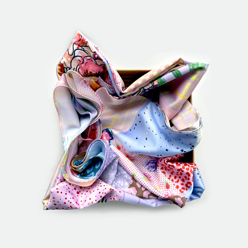 Patchwork Print Satin Square Scarf
