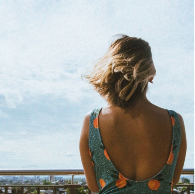 Orange Print Swimsuit in Jade Green