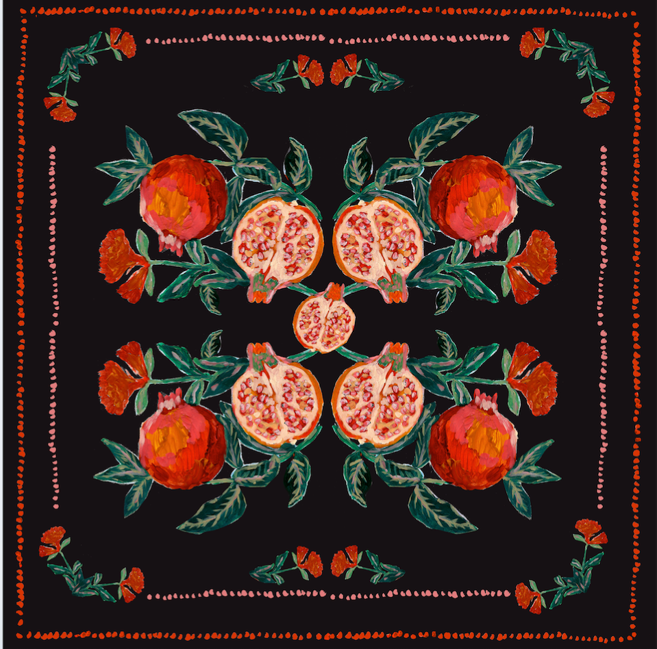 Parajanov. Pomegranate Print Silk Georgette Scarf