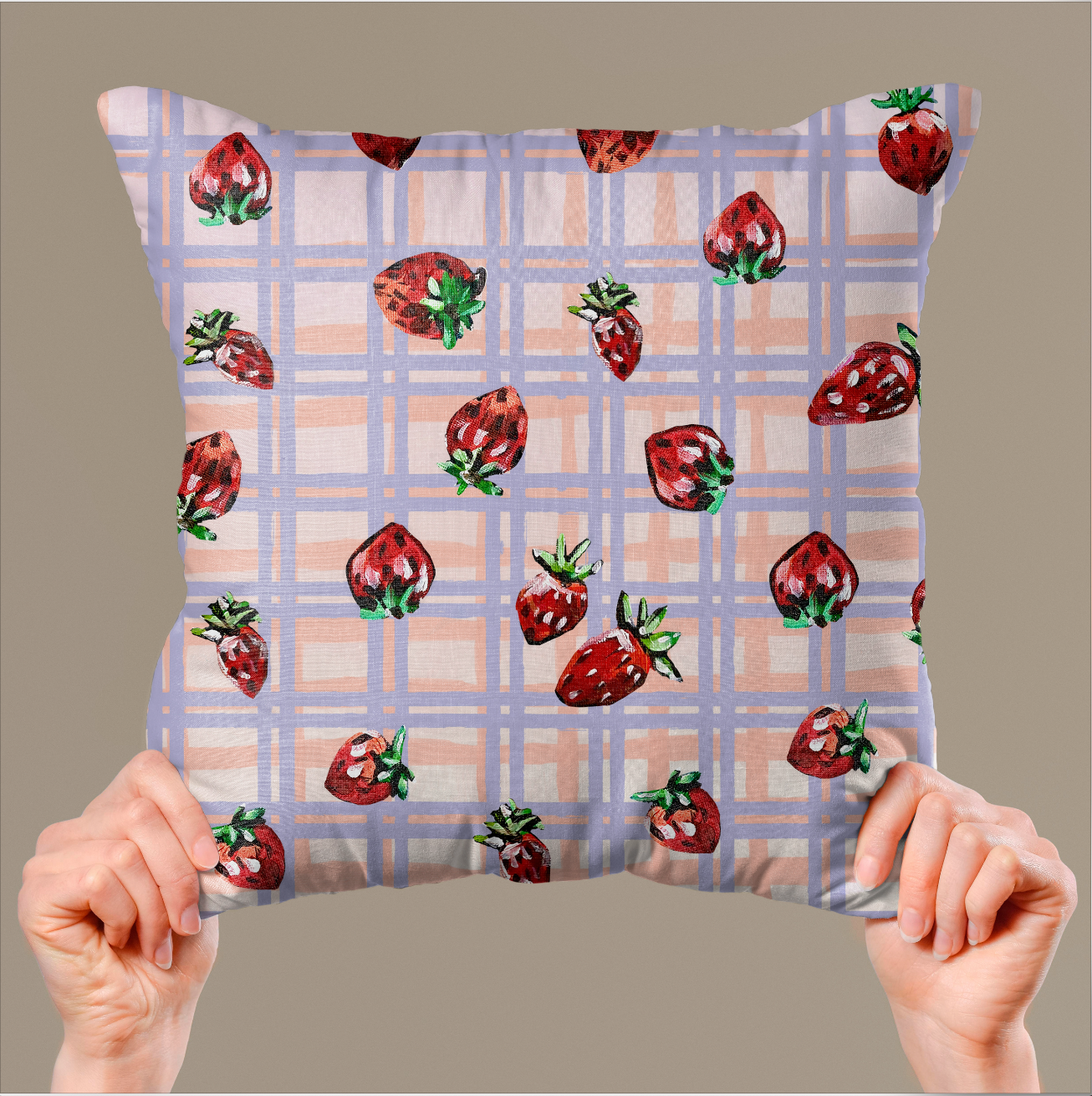 Strawberry Print Reversible Cushion