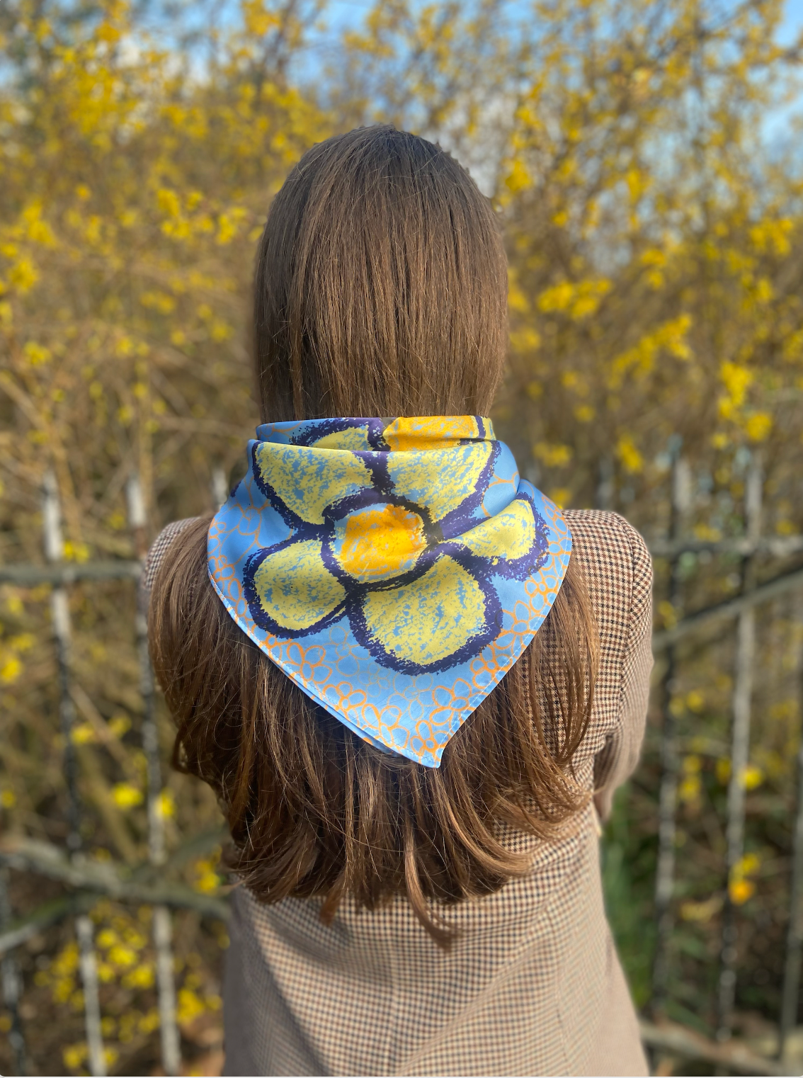Large 70s Daisy Real Satin Silk Bandana in the Colours of Freedom