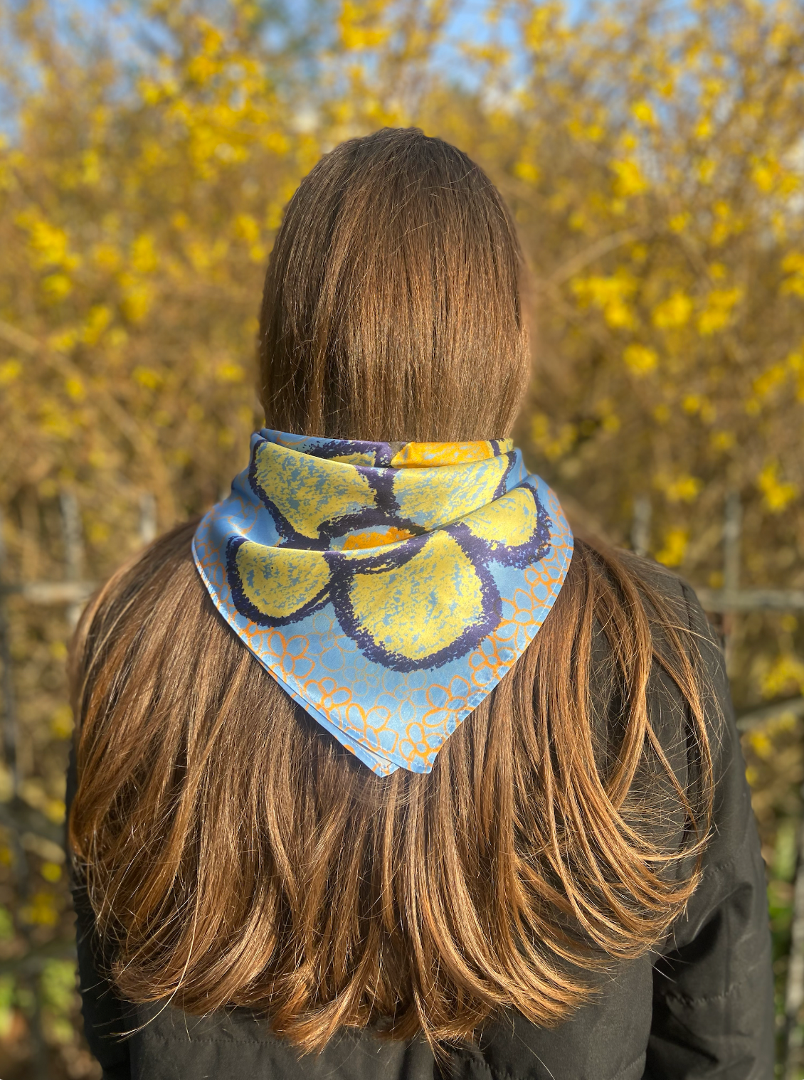 Large 70s Daisy Real Satin Silk Bandana in the Colours of Freedom