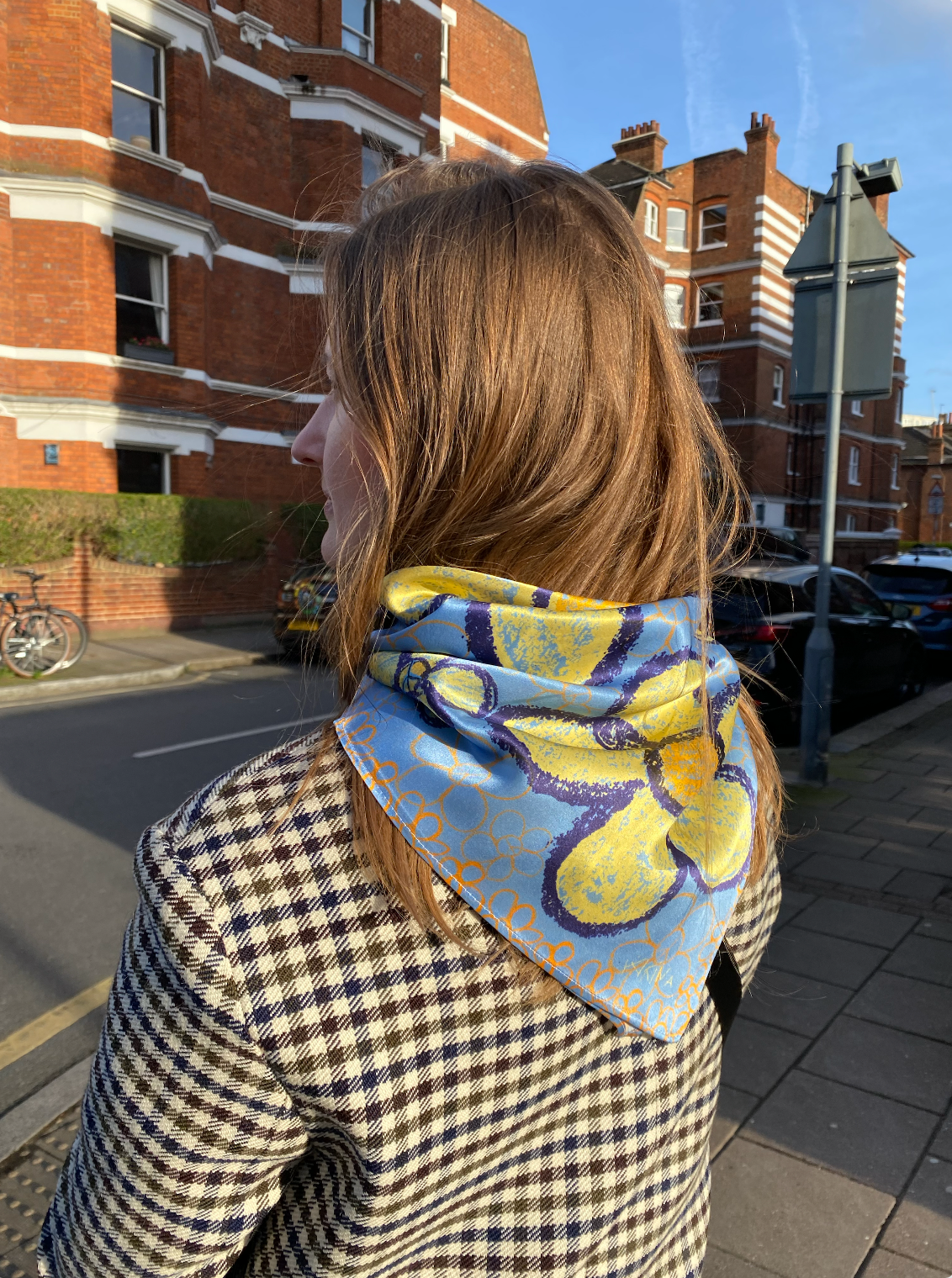 Large 70s Daisy Real Satin Silk Bandana in the Colours of Freedom