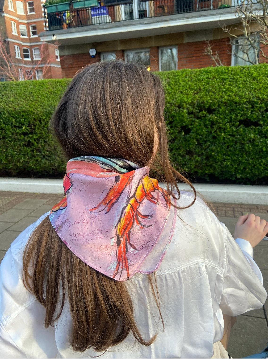 Tapas with Prawns. Dreaming of Spain. Pastel Satin Silk Bandana