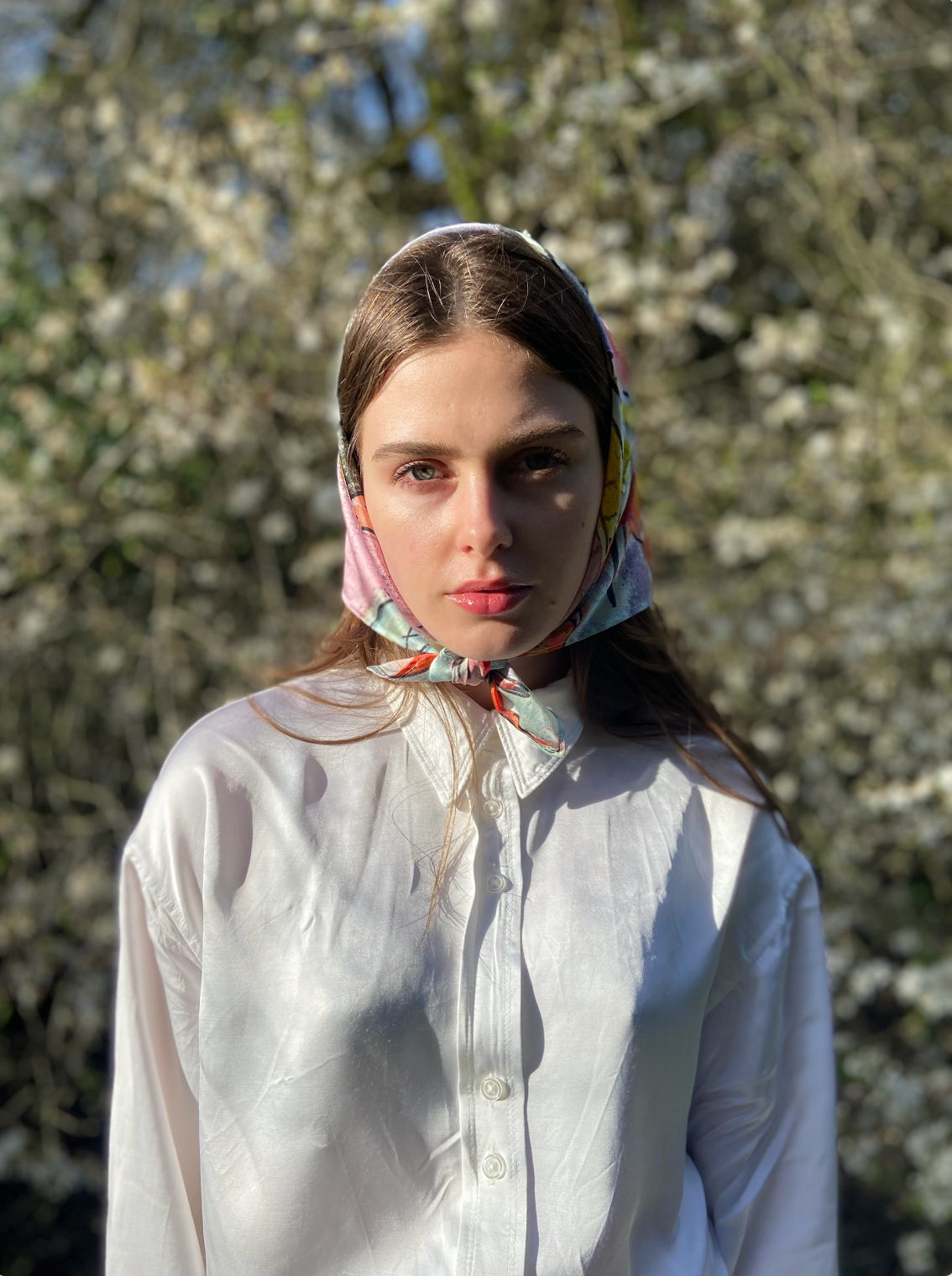 Tapas with Prawns. Dreaming of Spain. Pastel Satin Silk Bandana