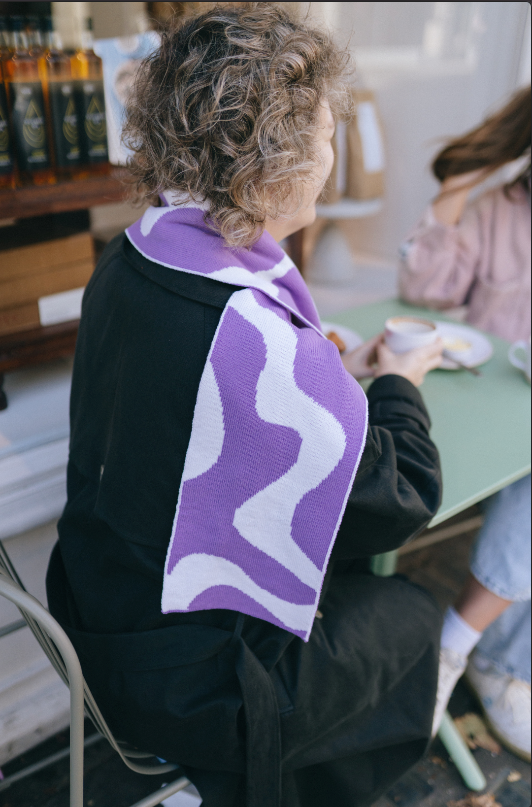 Wiggly Stripe Wool and Cashmere Scarf in Beige And Purple
