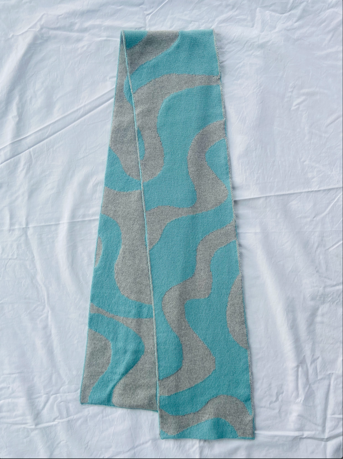 Wiggly Stripe Wool and Cashmere Scarf in Blue And Ash
