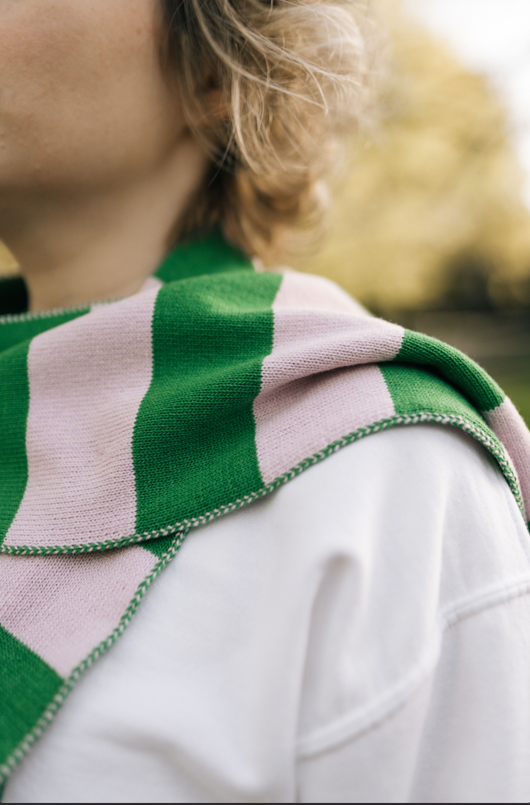 Wide Stripe Wool and Cashmere Scarf in Pink and Red