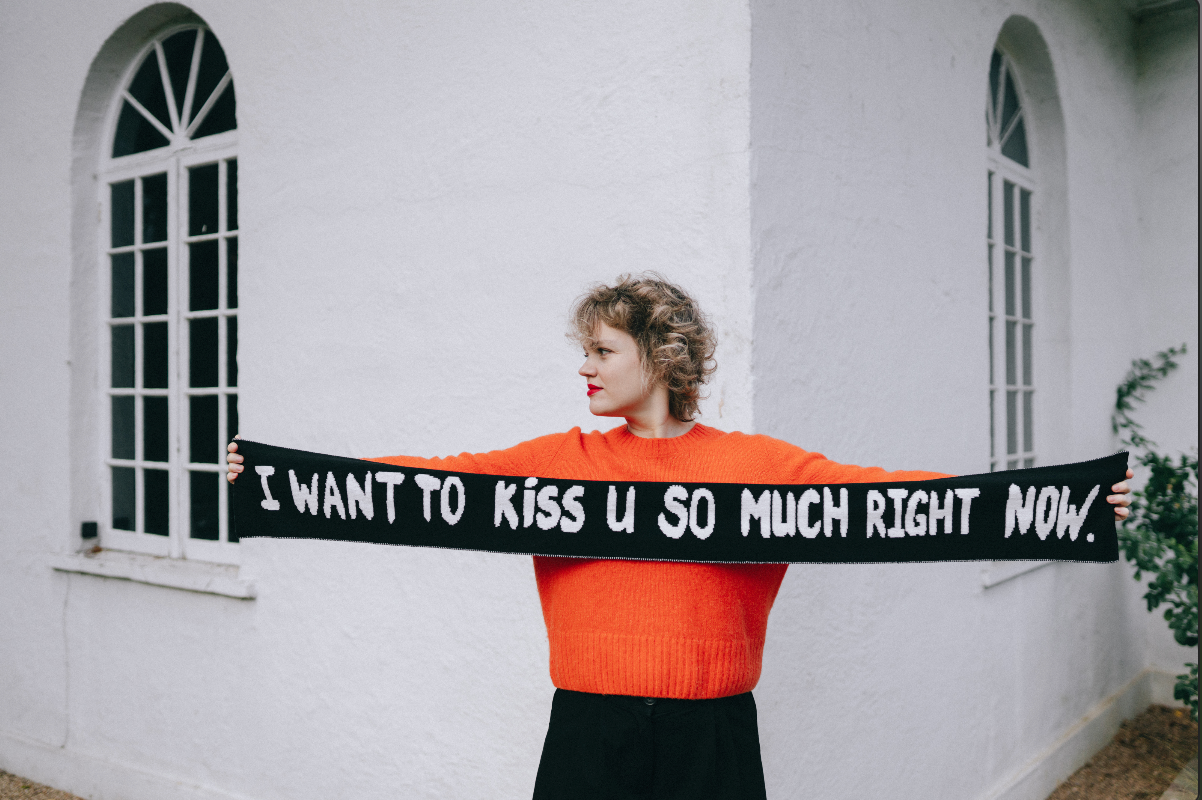 Kiss Slogan Wool and Cashmere Scarf