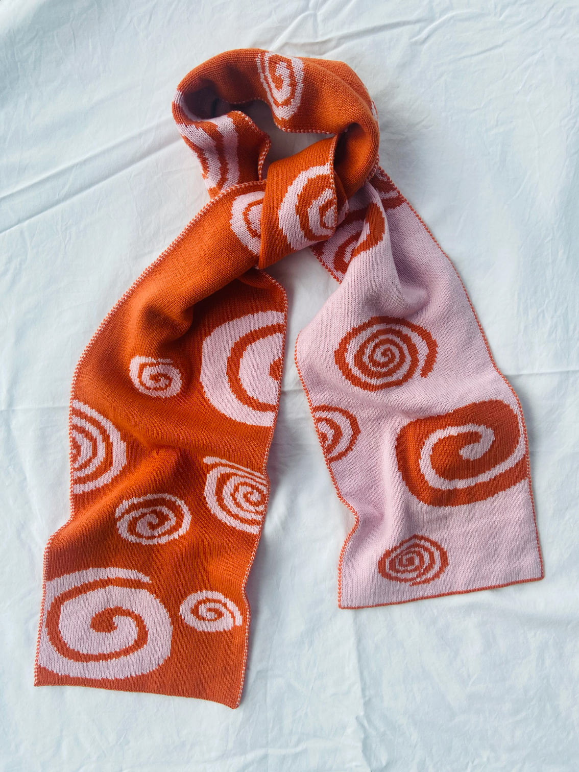 Louise Spiral Wool and Cashmere Scarf in Orange and Pink