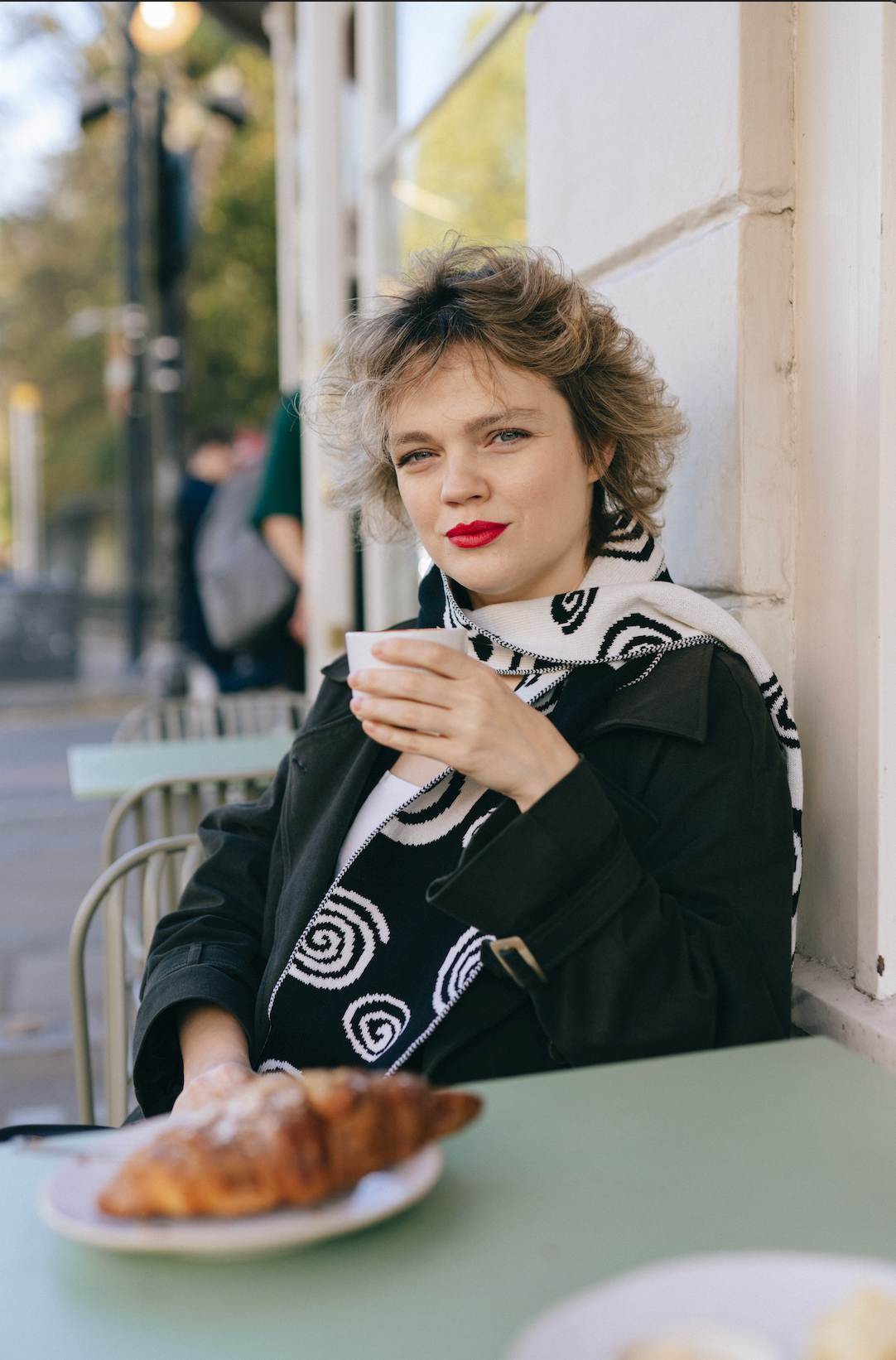 Louise Spiral Cashmere and Wool Scarf in Monochrome