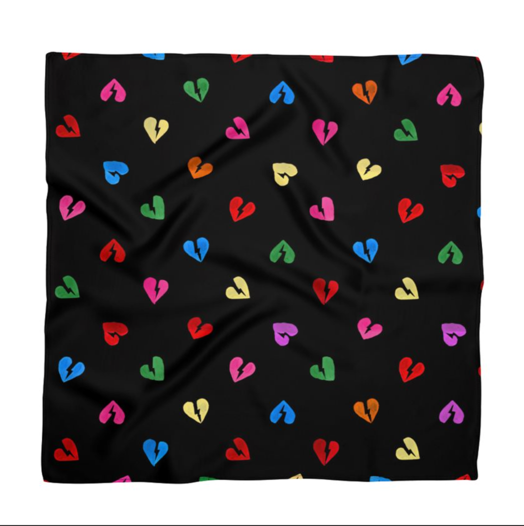 Broken Heart Satin Silk Bandana in Rainbow Colours