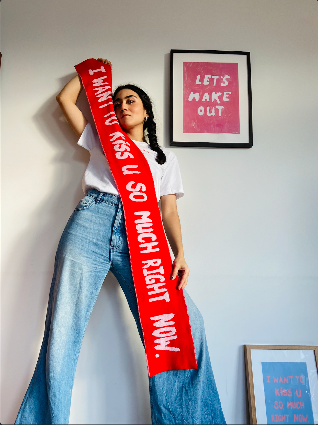 Kiss Slogan Wool and Cashmere Scarf