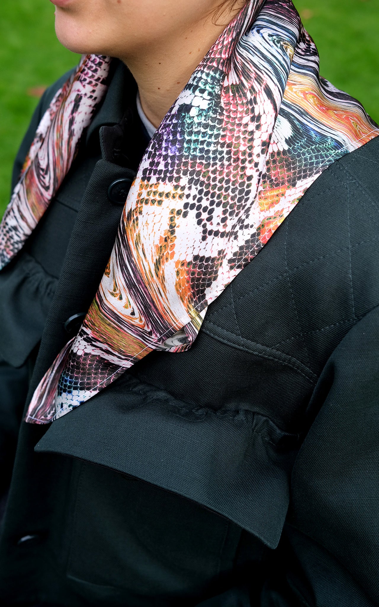 Trippy Snake Print Real Satin Silk Bandana