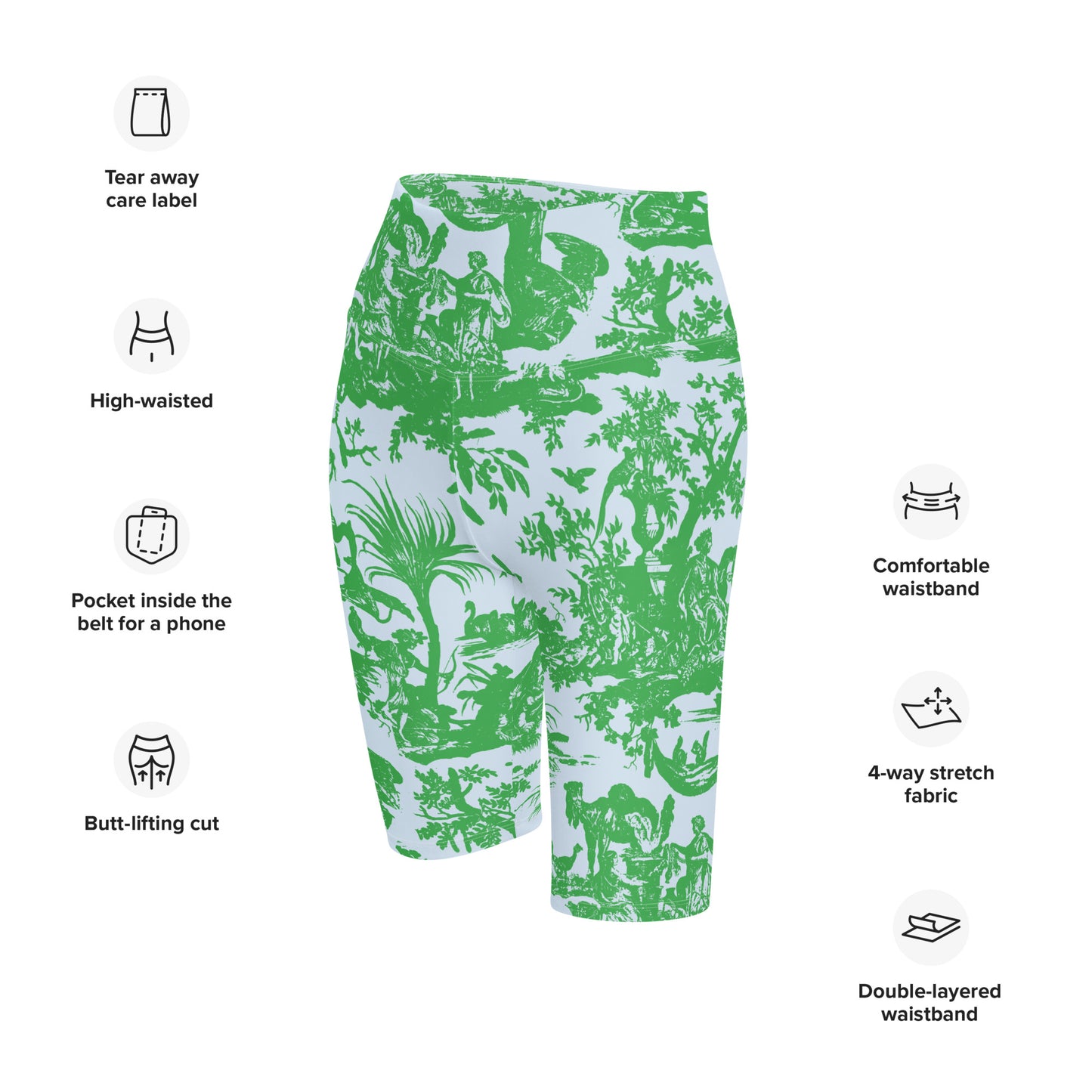 Toile de Jouy Print Print Cycling Shorts