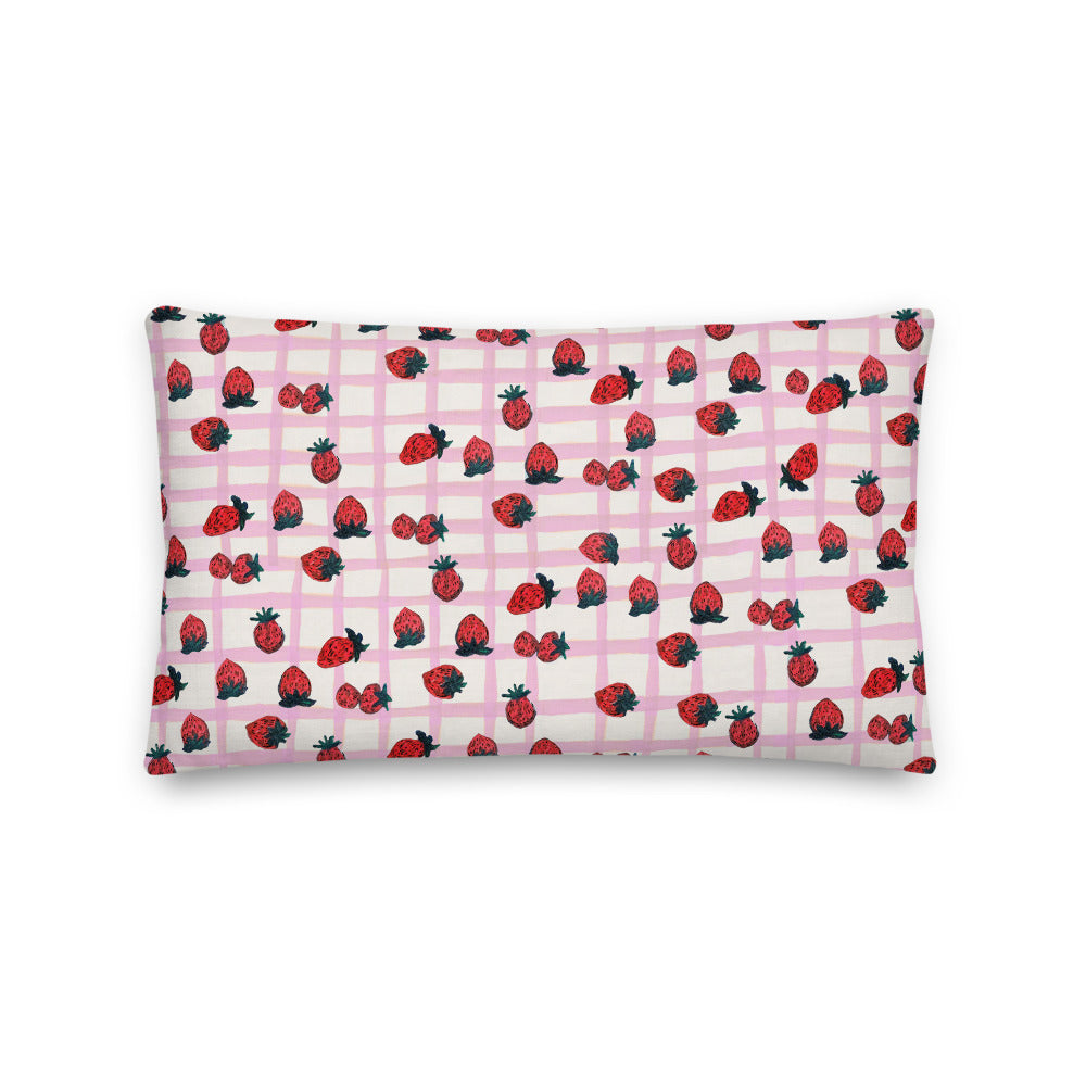 Strawberry Print Linen Look Cushion