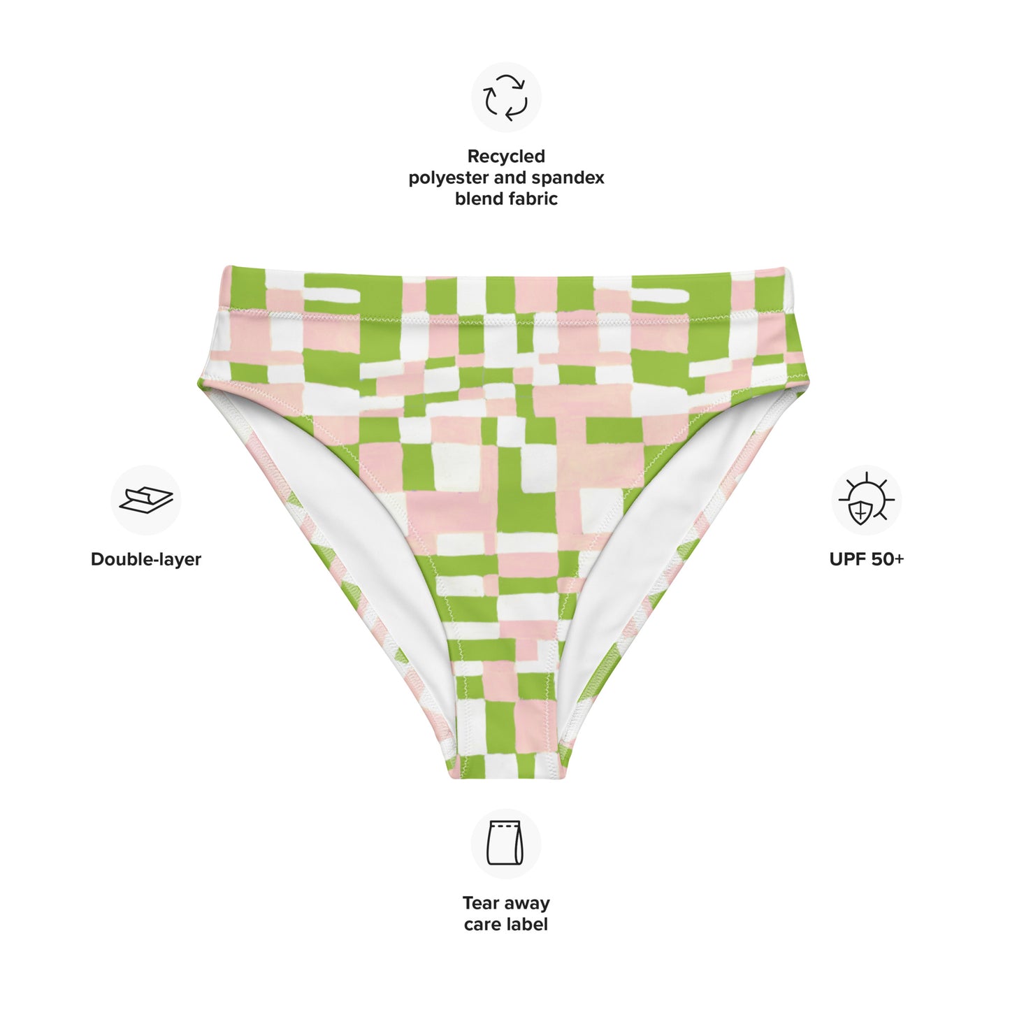 Mix and Match Checkered Recycled High Waisted Bikini Bottom