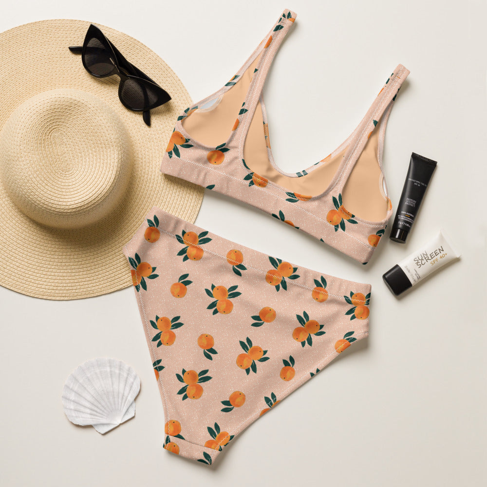 Orange Print Recycled High-waisted Bikini