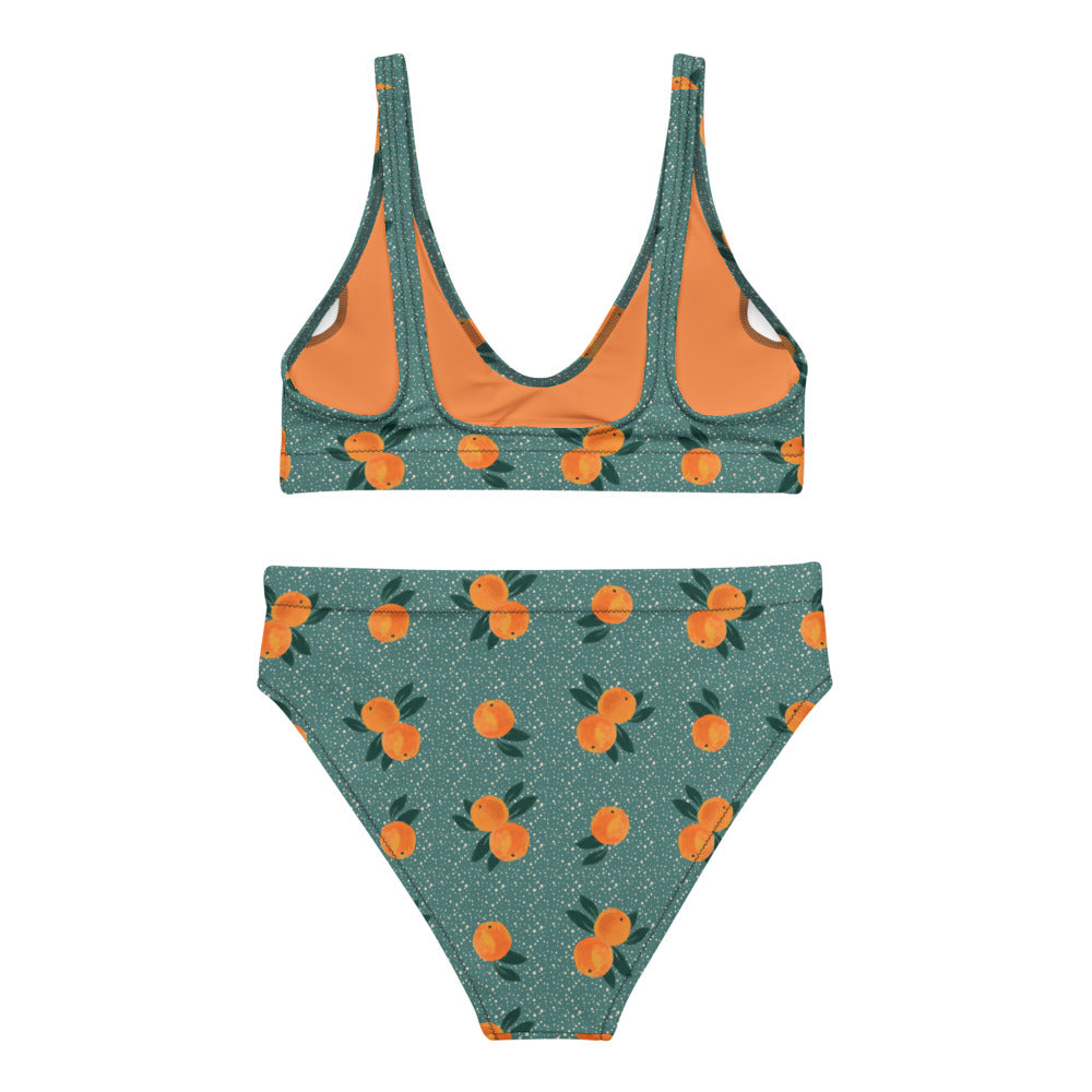 Orange Print Recycled high-waisted bikini
