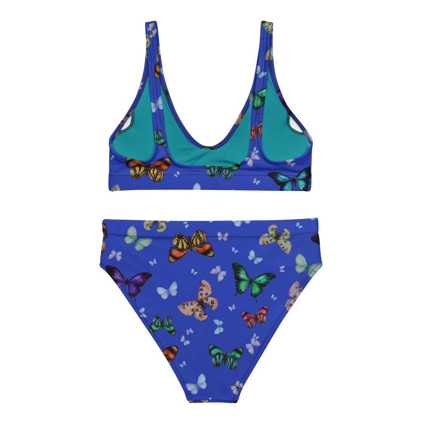 Butterflies Print Recycled High Waisted Bikini in Blue