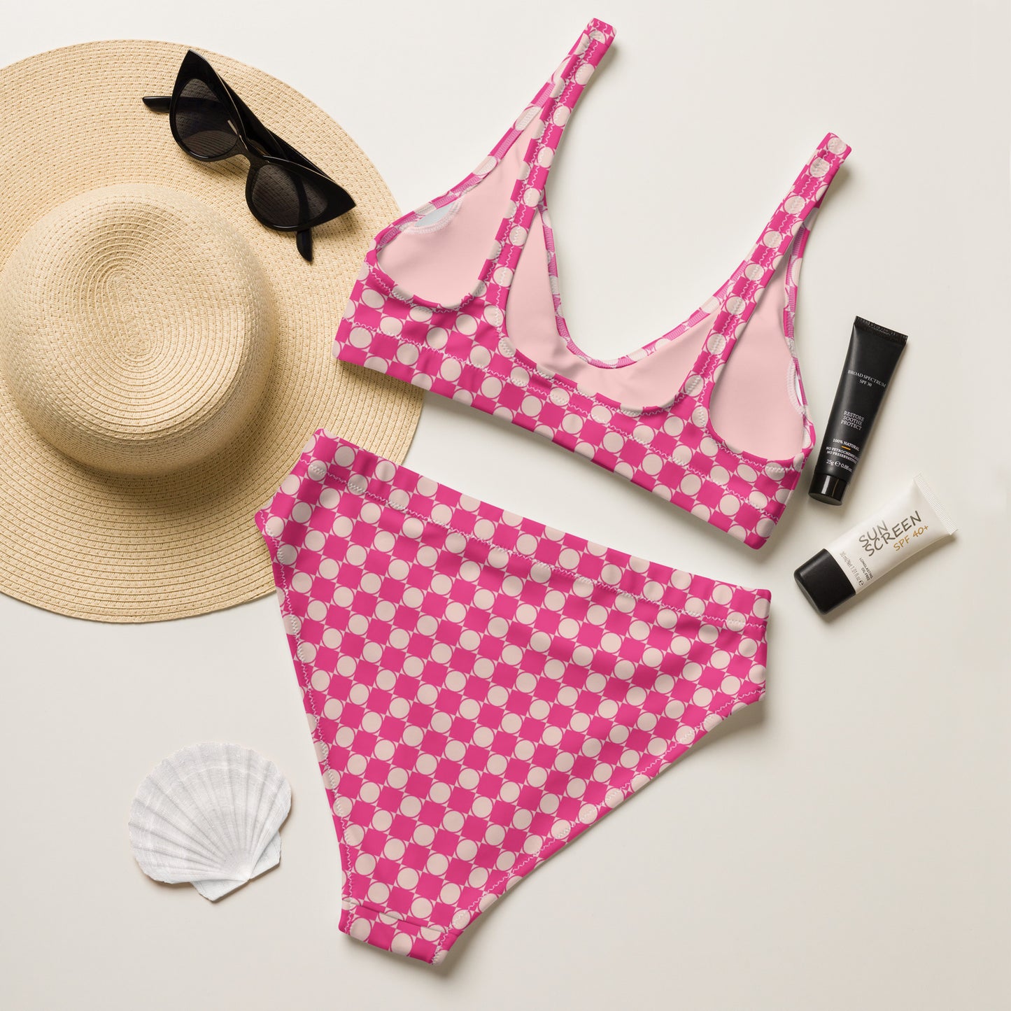 Checkered Recycled High Waisted Bikini