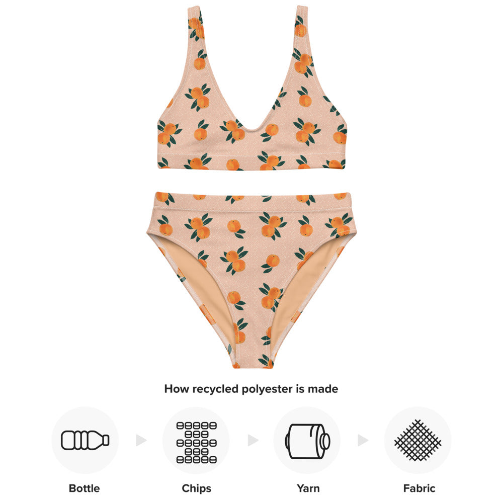 Orange Print Recycled High-waisted Bikini