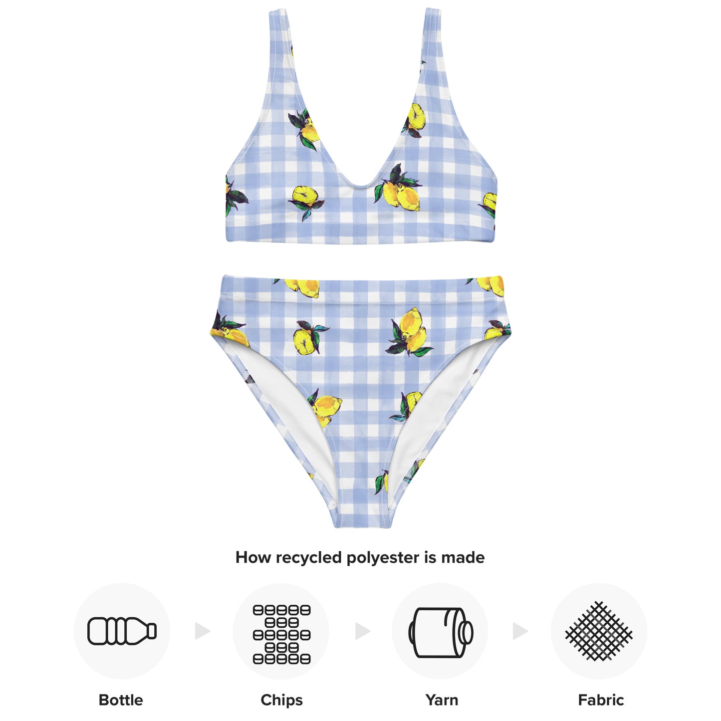 Lemon Print Recycled high-waisted bikini