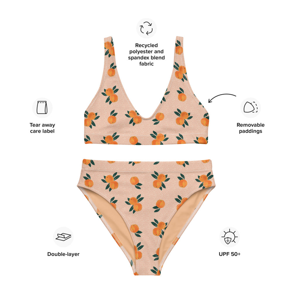 Orange Print Recycled High-waisted Bikini