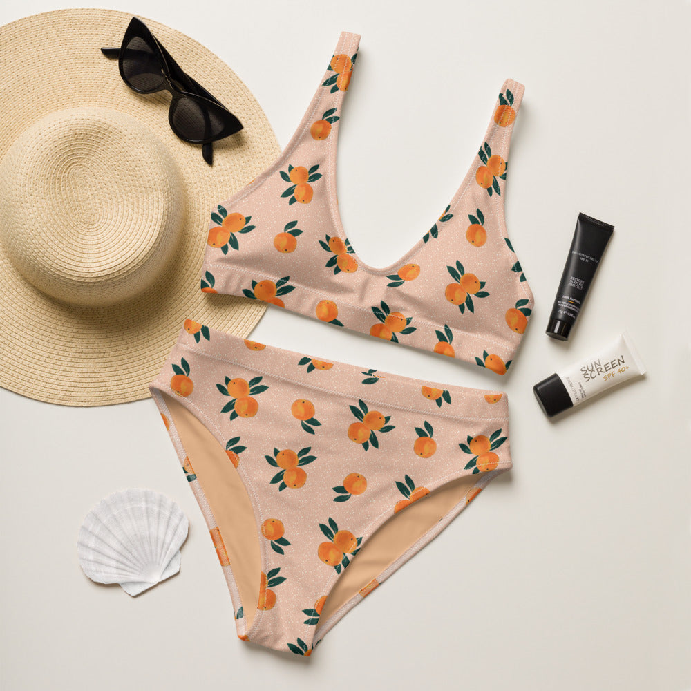 Orange Print Recycled High-waisted Bikini
