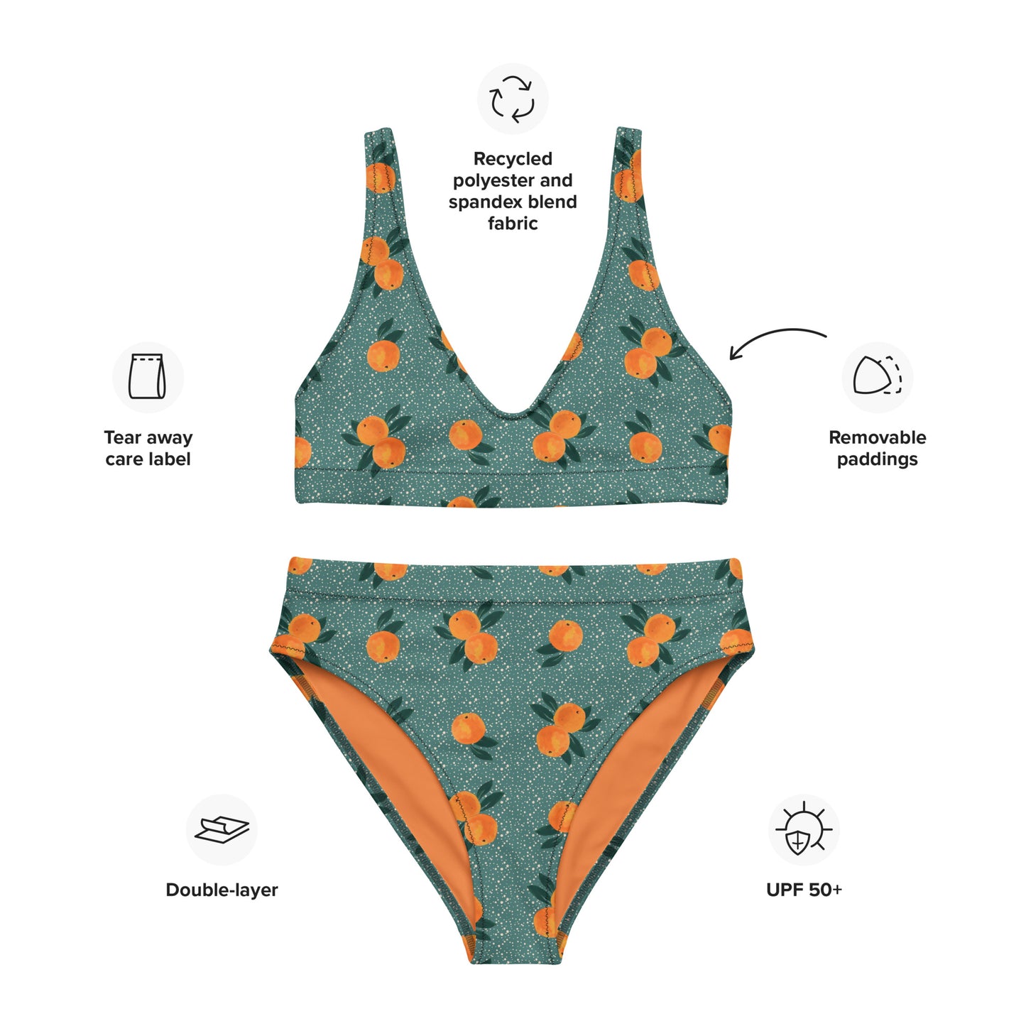 Orange Print Recycled high-waisted bikini