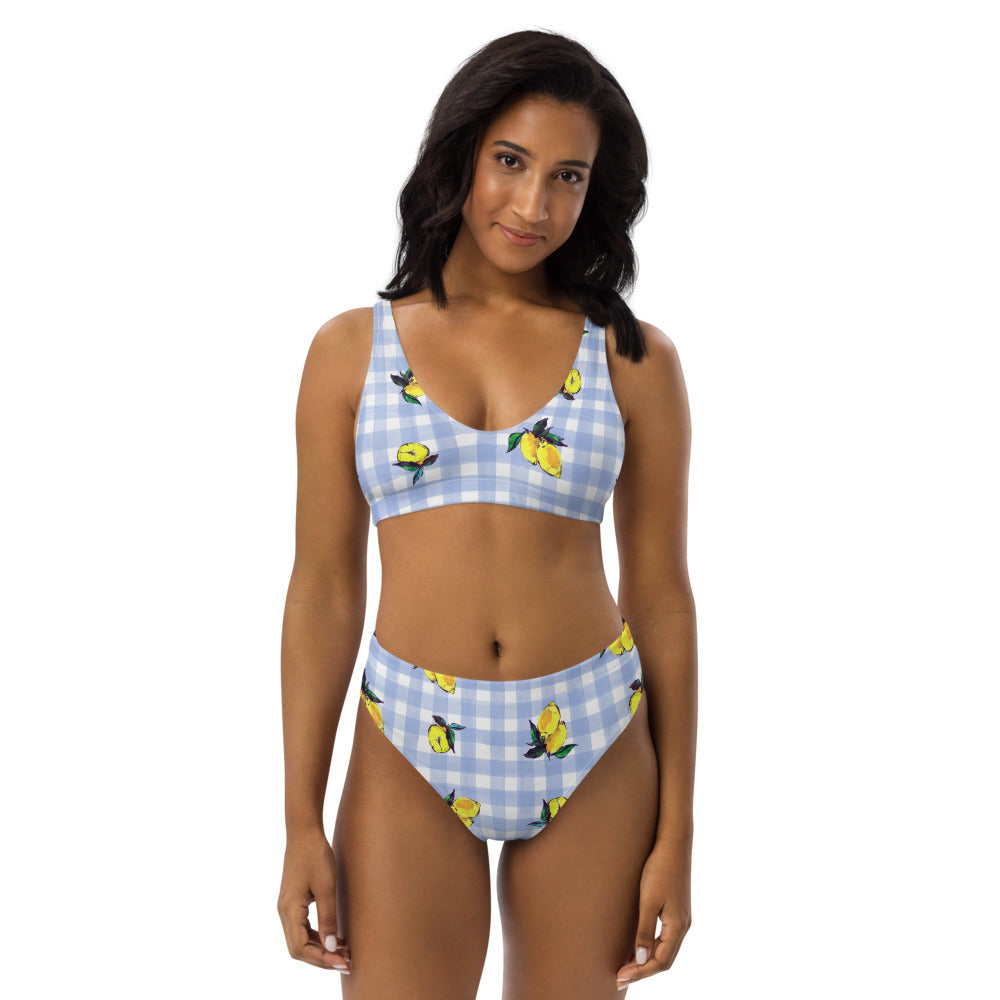 Lemon Print Recycled high-waisted bikini